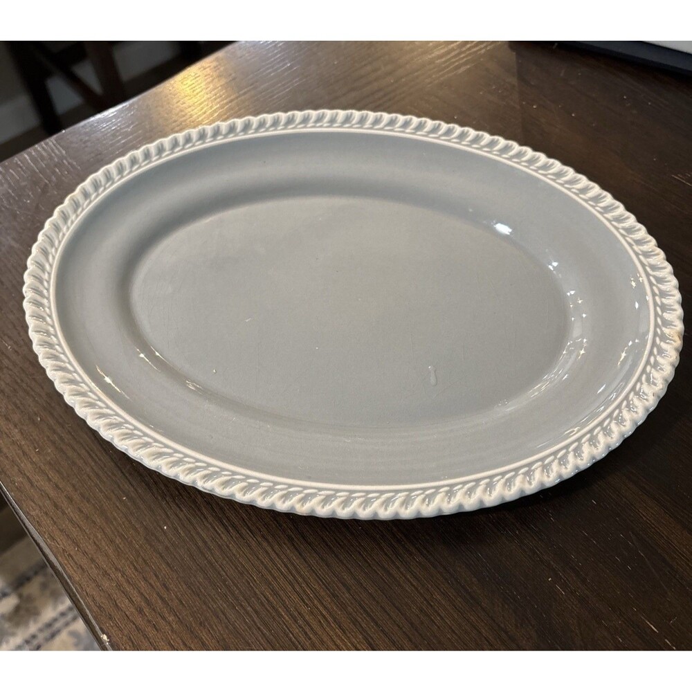 Harker Pottery Chesterson Light Gray Oval Serving Platter Vintage 11.75”x9”